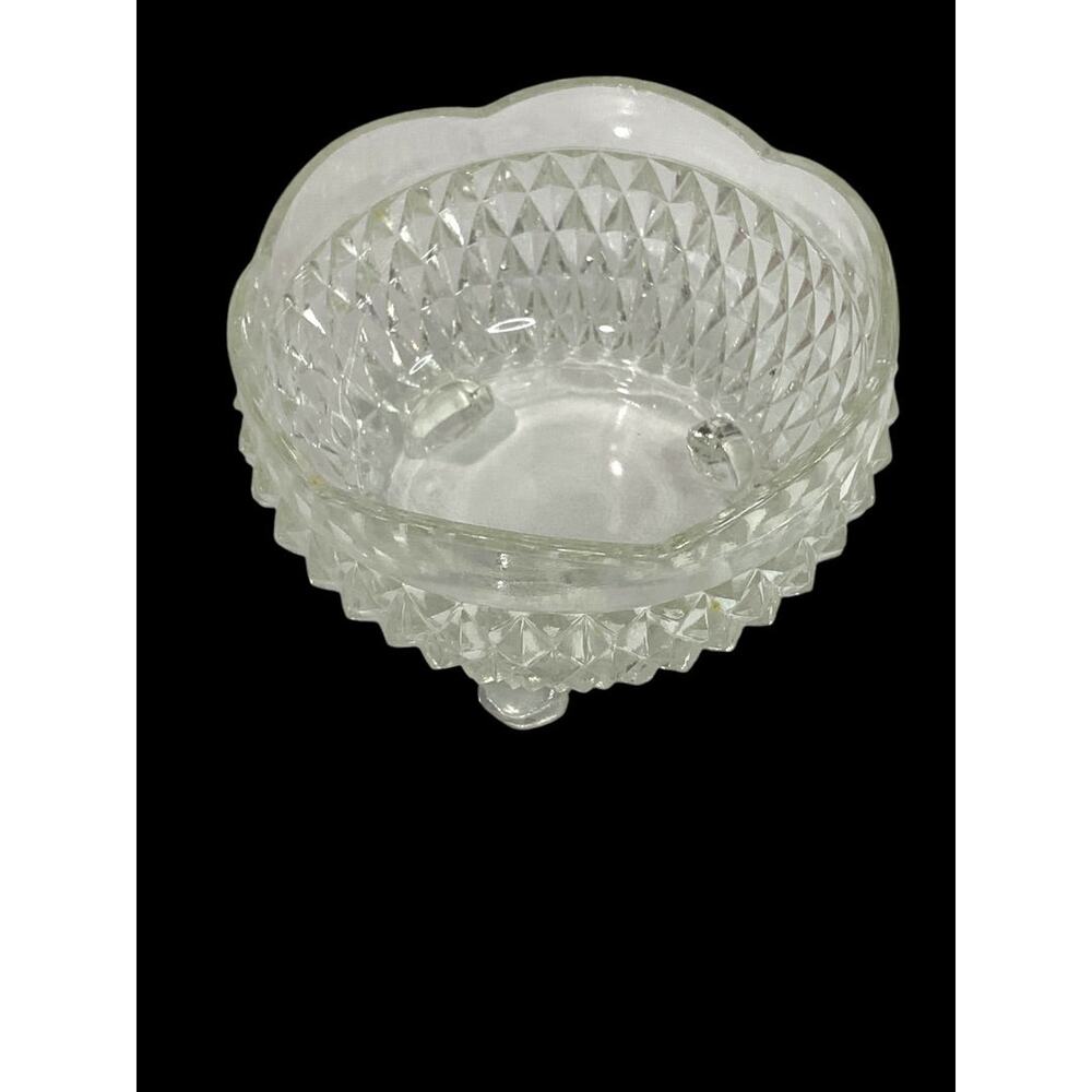 Vintage Indiana Glass Clear Diamond Point Candy Dish Three Toe‎